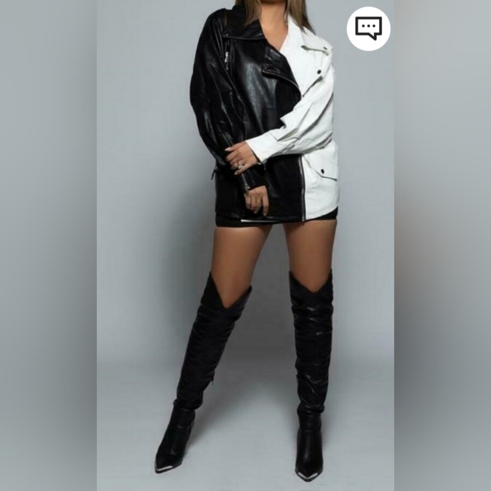 Fashion Nova Faux Leathet Balck and White Sexy Motorcycle Women's Jacket Size M